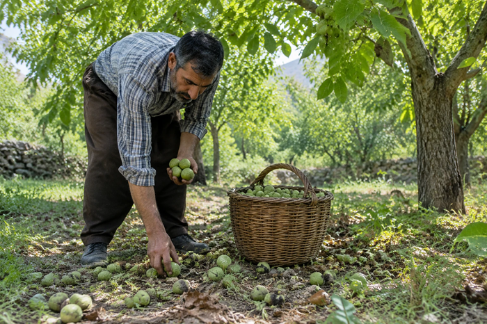 برداشت گردوی تازه