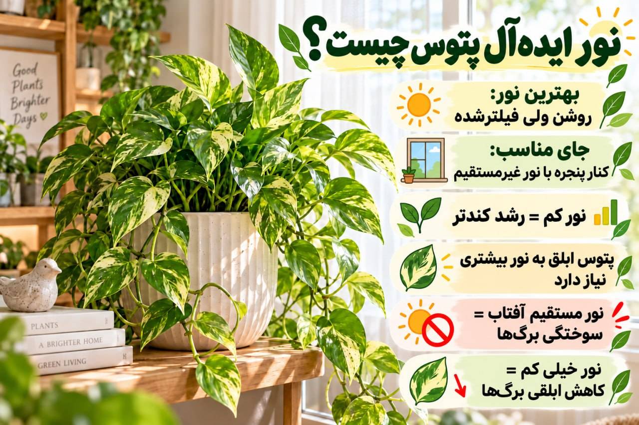 روش نگهداری گیاه پتوس + راز رشد انفجاری گل پتوس نور مورد نیاز پتوس