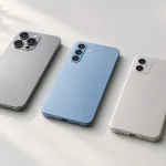 چند گوشی موبایل مدرن در ردیفی منظم روی سطح روشن زیر نور طبیعی، تصویری برای گزارش قیمت موبایل امروز